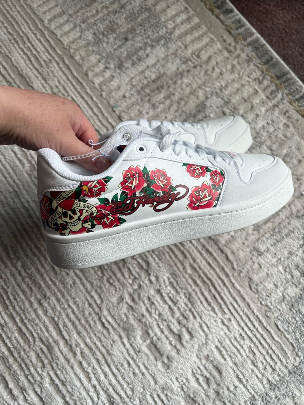 Skechers White Sneakers with Red Rose Graphic